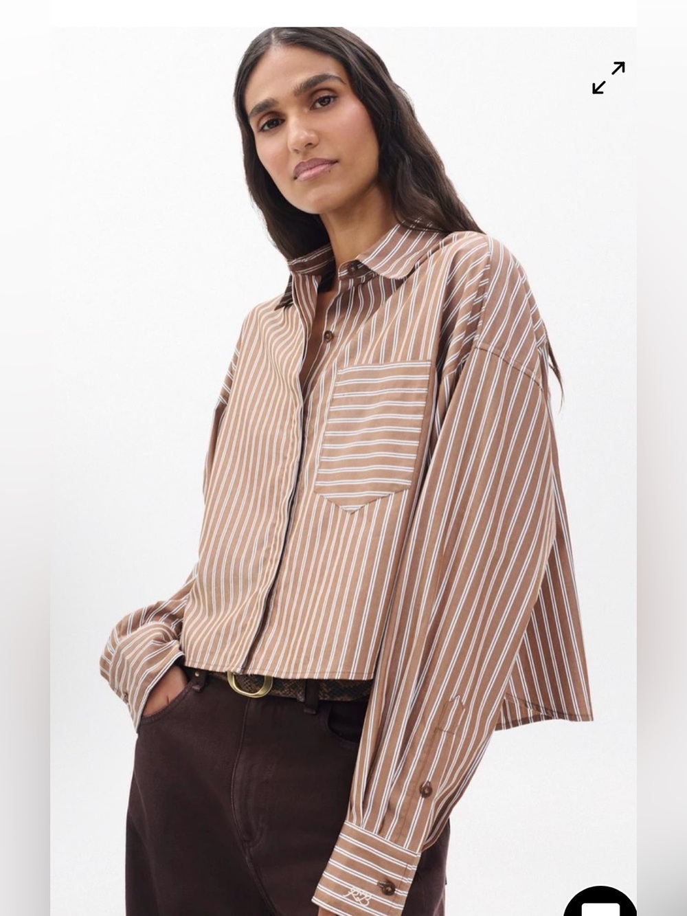 NWT rag & bone Tobacco Stripe Marin Cropped Striped Shirt -M- MSRP $268